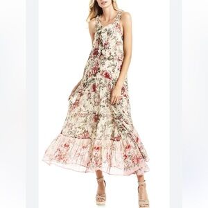 SECRET MISSION Super Natural Emma Floral Maxi Dress flowy ruffle tiered L